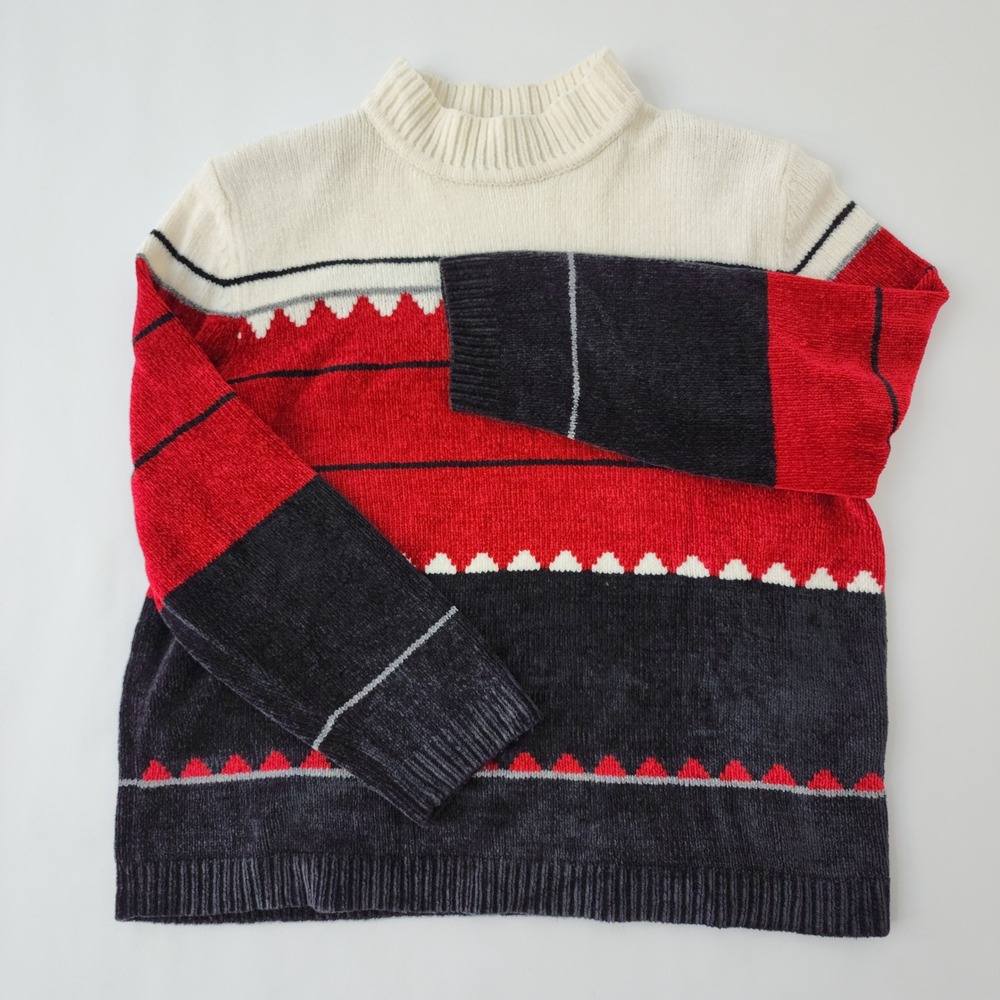 Alfred Dunner Woman Chenille Colorblock Sweater Red White Blue Mock Neck 1X